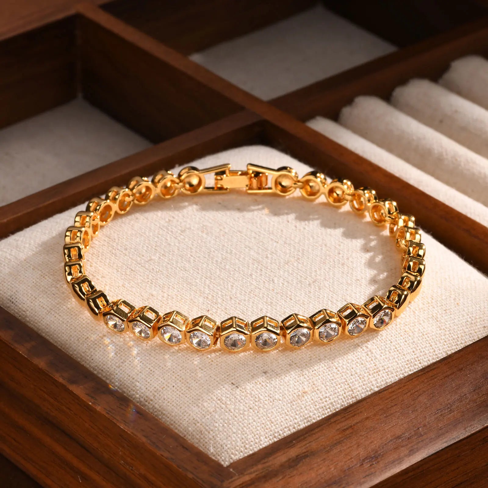 Cubic Zirconia Tennis Bracelet for Women, 18K Gold Plated Stainless Steel CZ Chain, Bridesmaid Jewelry Non Tarnish