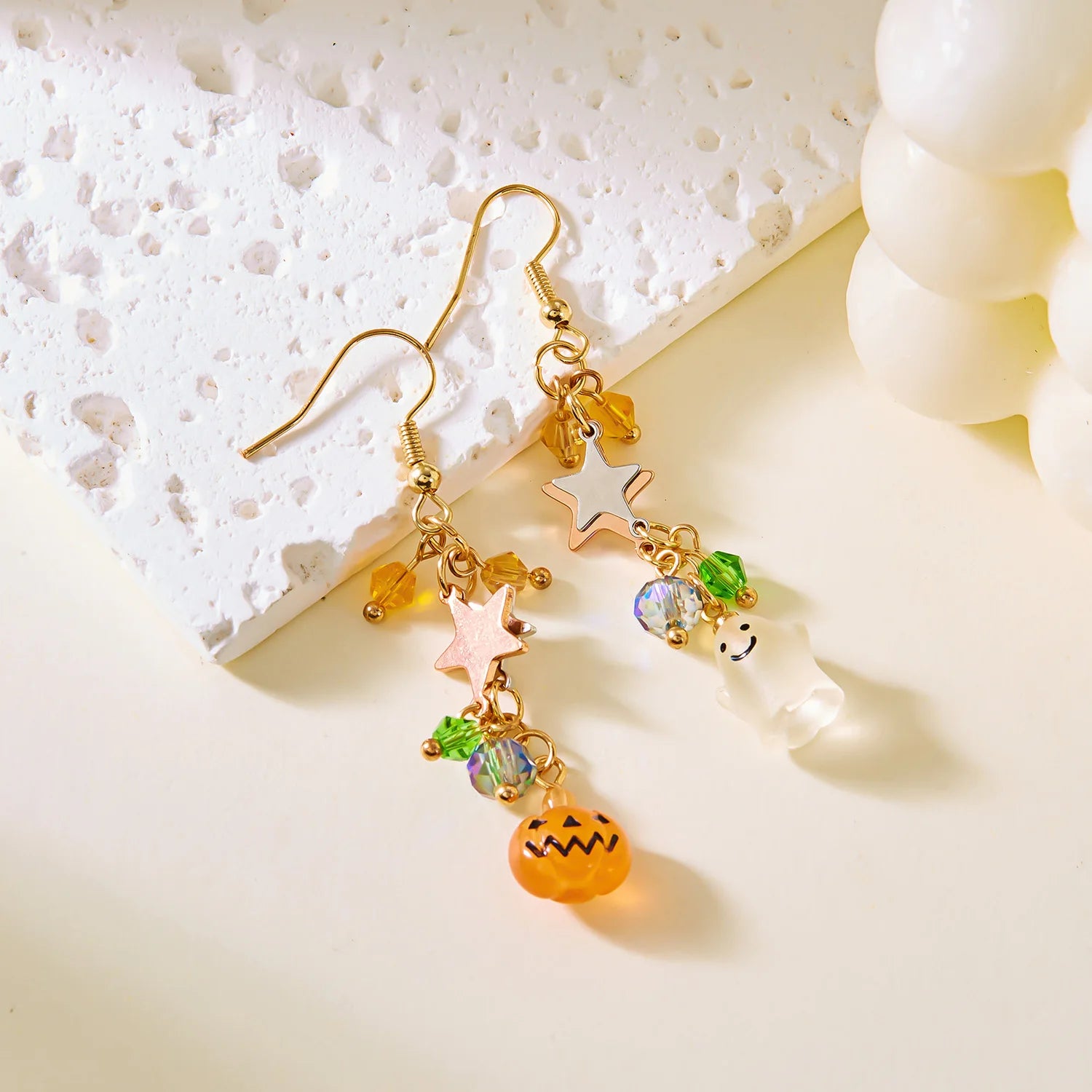Cute Ghost Pumpkin Dangle Earrings for Women Cartoon Asymmetrical Star Crystal Long Tassel Earrings Halloween Christmas Jewelry