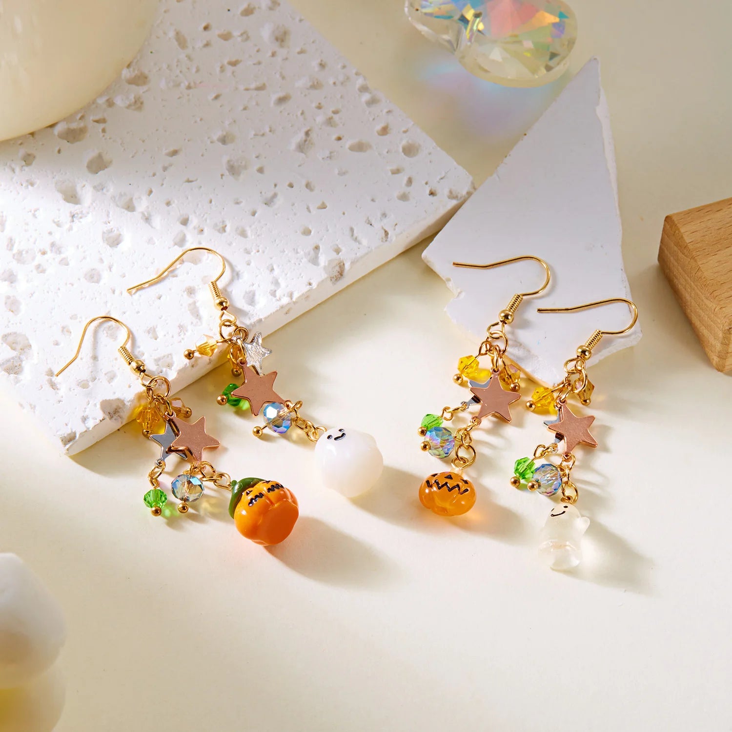 Cute Ghost Pumpkin Dangle Earrings for Women Cartoon Asymmetrical Star Crystal Long Tassel Earrings Halloween Christmas Jewelry