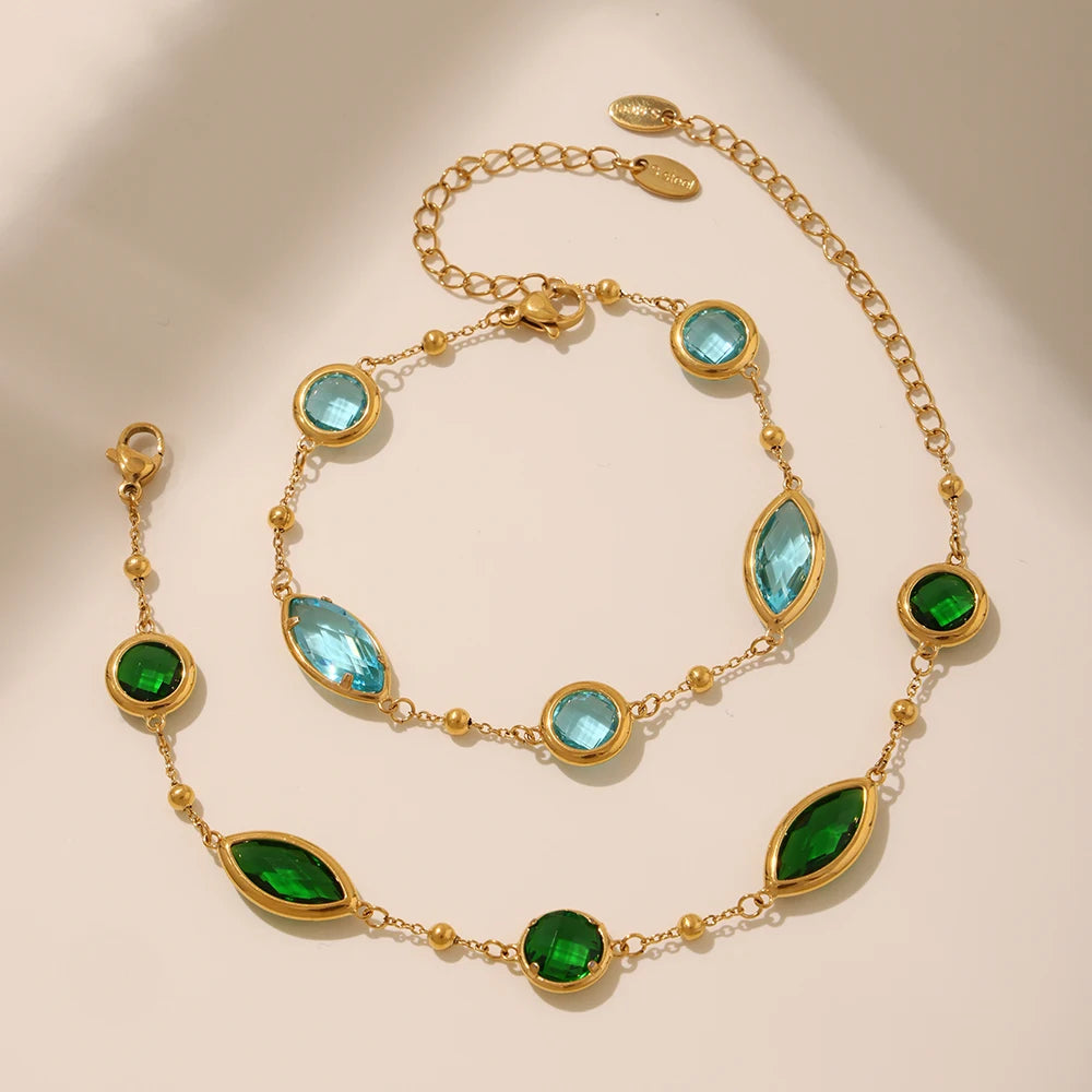 Nivora Beautiful Round Oval Glass Bracelets For Women Stainless Steel Charm Bangle Bracelets Wedding Engagement Lady Jewelry