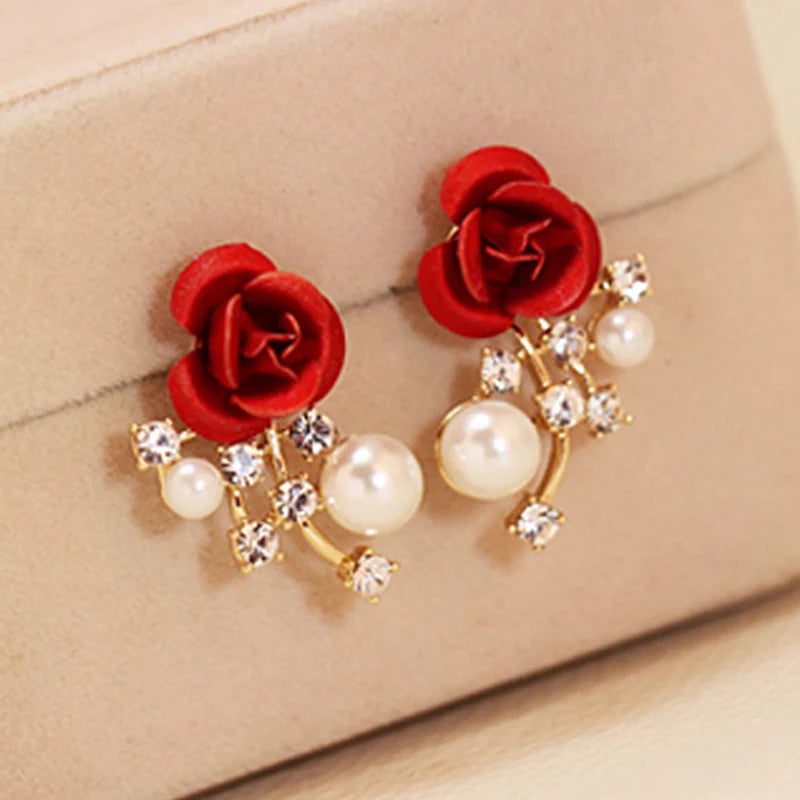 Korean Fashion Flower Butterfly Stud Earrings For Women AAA Zircon Exquisite Leaves Pearl Crystal Earring Party Wedding Jewelry