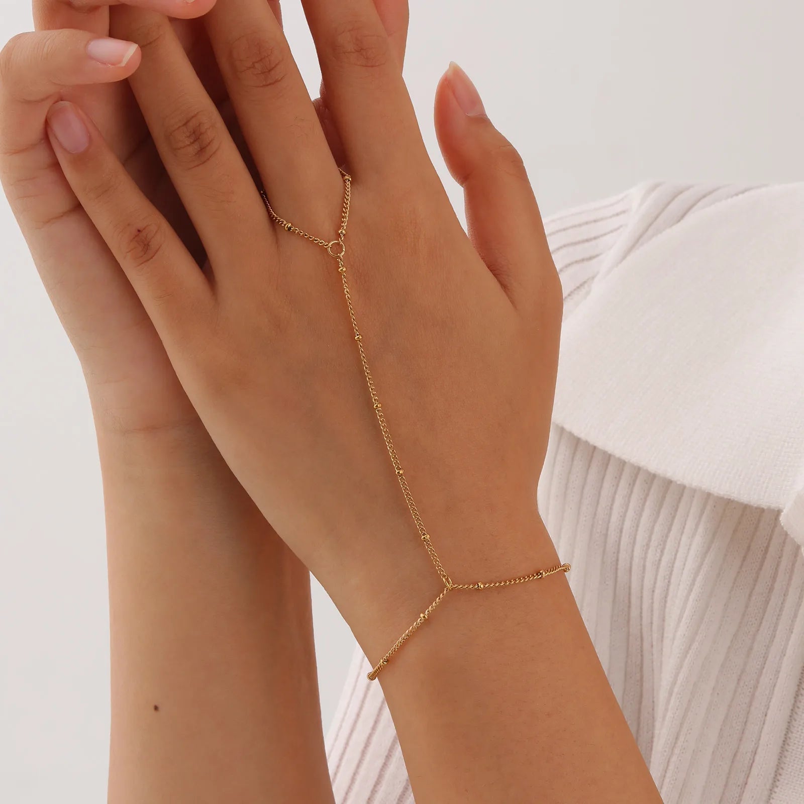 Stainless Steel Imitation Pearl Finger Ring Charms Bracelets for Women Bead chain zircon Mittens Tassel Bracelet Jewelry Gifts