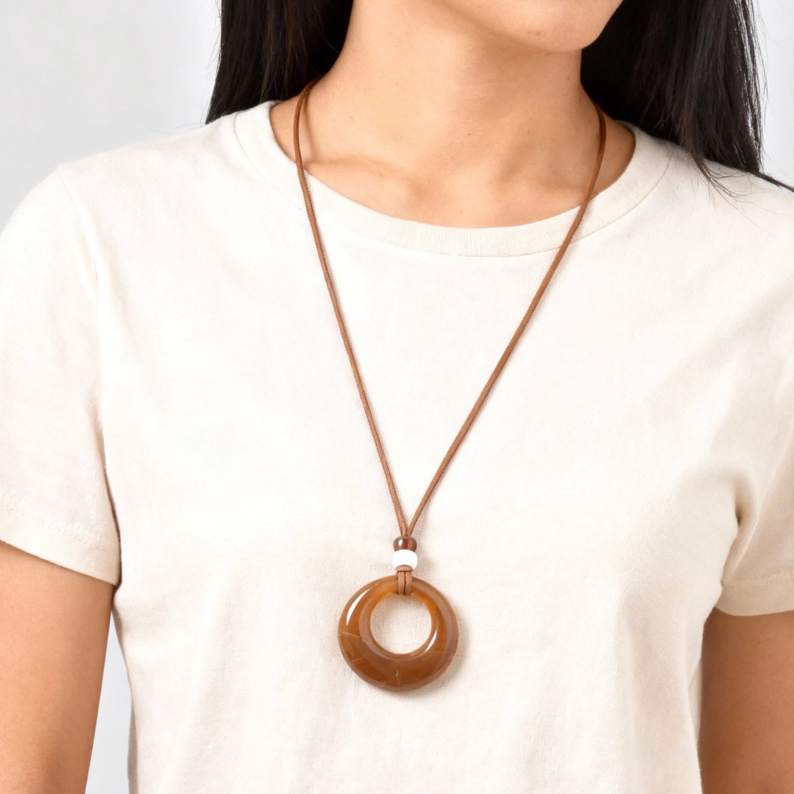 Vintage Amber Resin Geometric Pendant for Women,Ball Hollow U-Ring Wax Chain Rope Necklaces,Simple Charm Sweater Jewelry Gifts