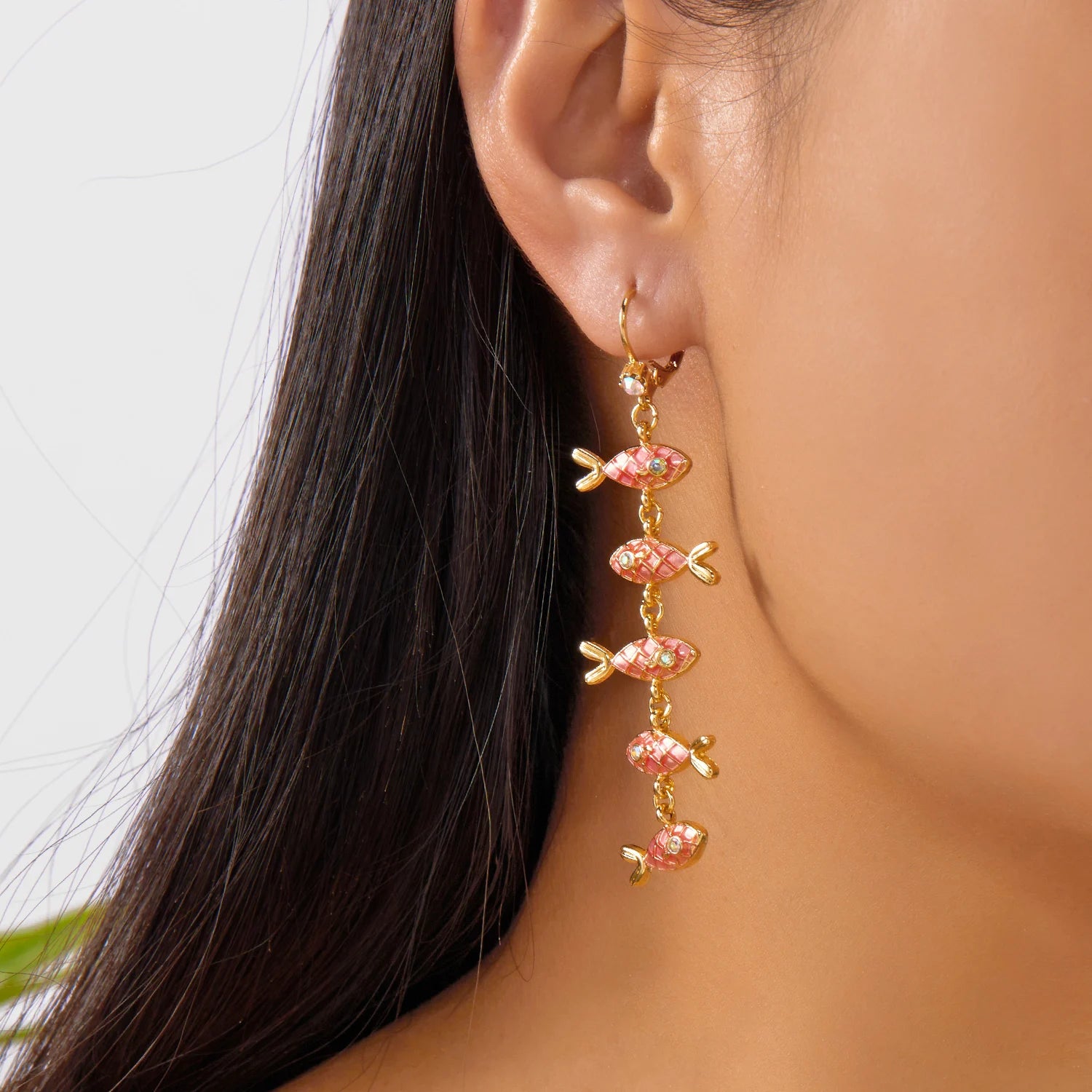 Shiny Rhinestone Kitten Fish Dangle Earrings For Women Asymmetric Long Tassel Cute Cat Fish Cartoon Earring Girls Party Jewelry