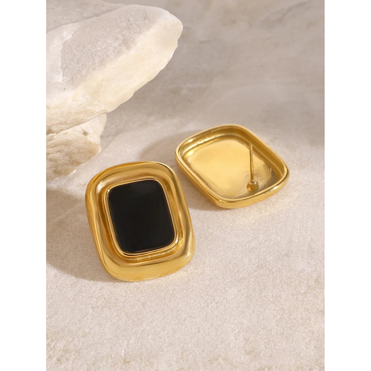 Uworld Vintage Stainless Steel Resin Square Stud Earrings Statement Metal Waterproof Vintage Stylish France Jewelry Bijoux Femme