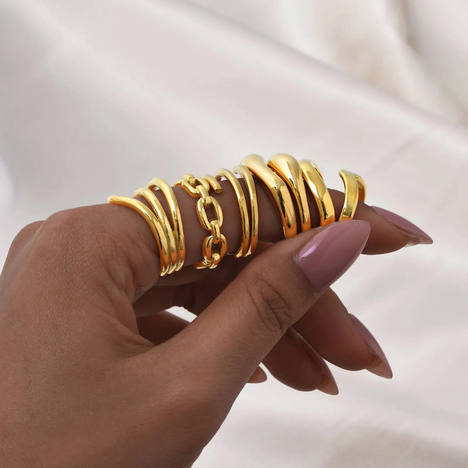 Geometric Minimalist Ring Gold Plated Stainless Steel, V Shap Stackable Ring for Women Gift