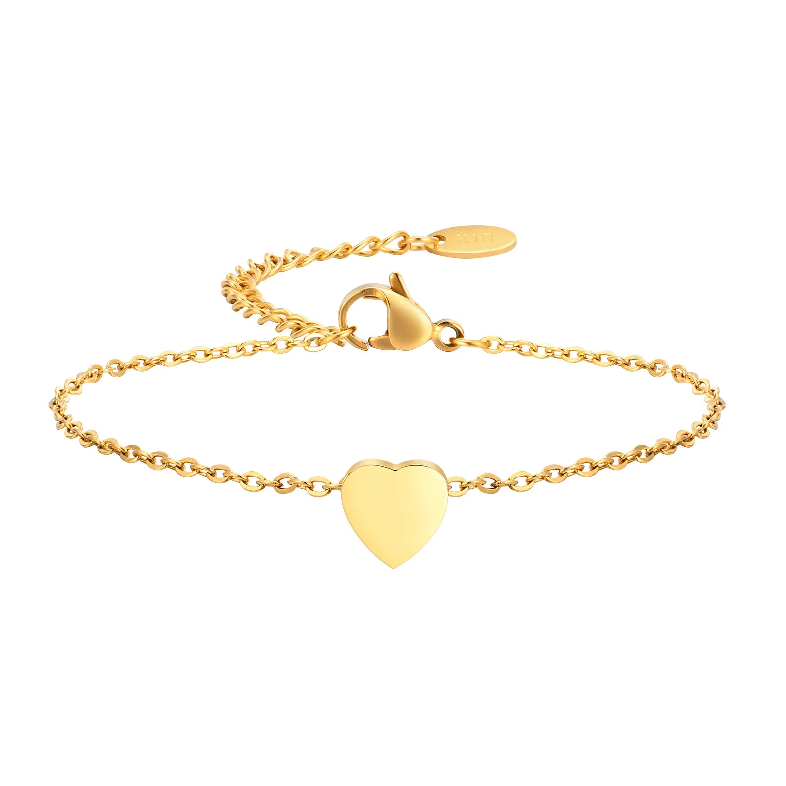 Dainty 26 Letters Initial A-Z Heart Chain Bracelets for Women Lady, Gold Color Plating Stainless Steel Cable Charm Wristband