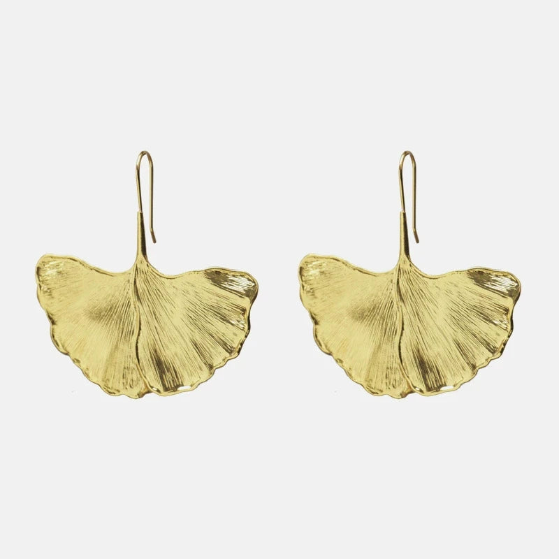 Luxury Gold Color Ginkgo Leaf Dangle Earrings For Women Elegant Metal Big Leaf Pendant Earring Party Wedding Personality Jewelry