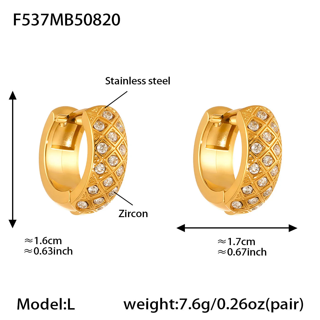 Nivora Stainless Steel Zircon Women Hoop Earrings Metal Texture PVD Gold Plated Hypoallergenic Wedding Banquet Earrings Jewelry