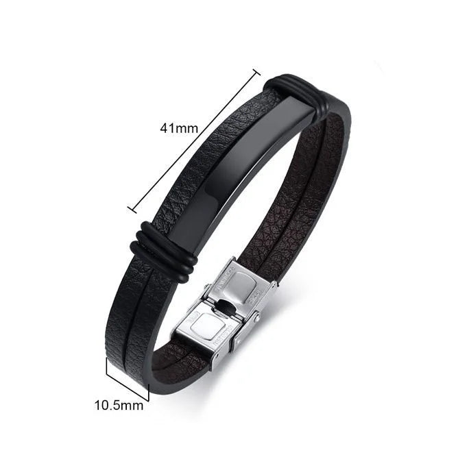 Genuine Leather Bracelet for Adult, Hip Hop Stainless Steel Charm Leather Wrap Bracelet,  Wristband Hand Jewelry Gift