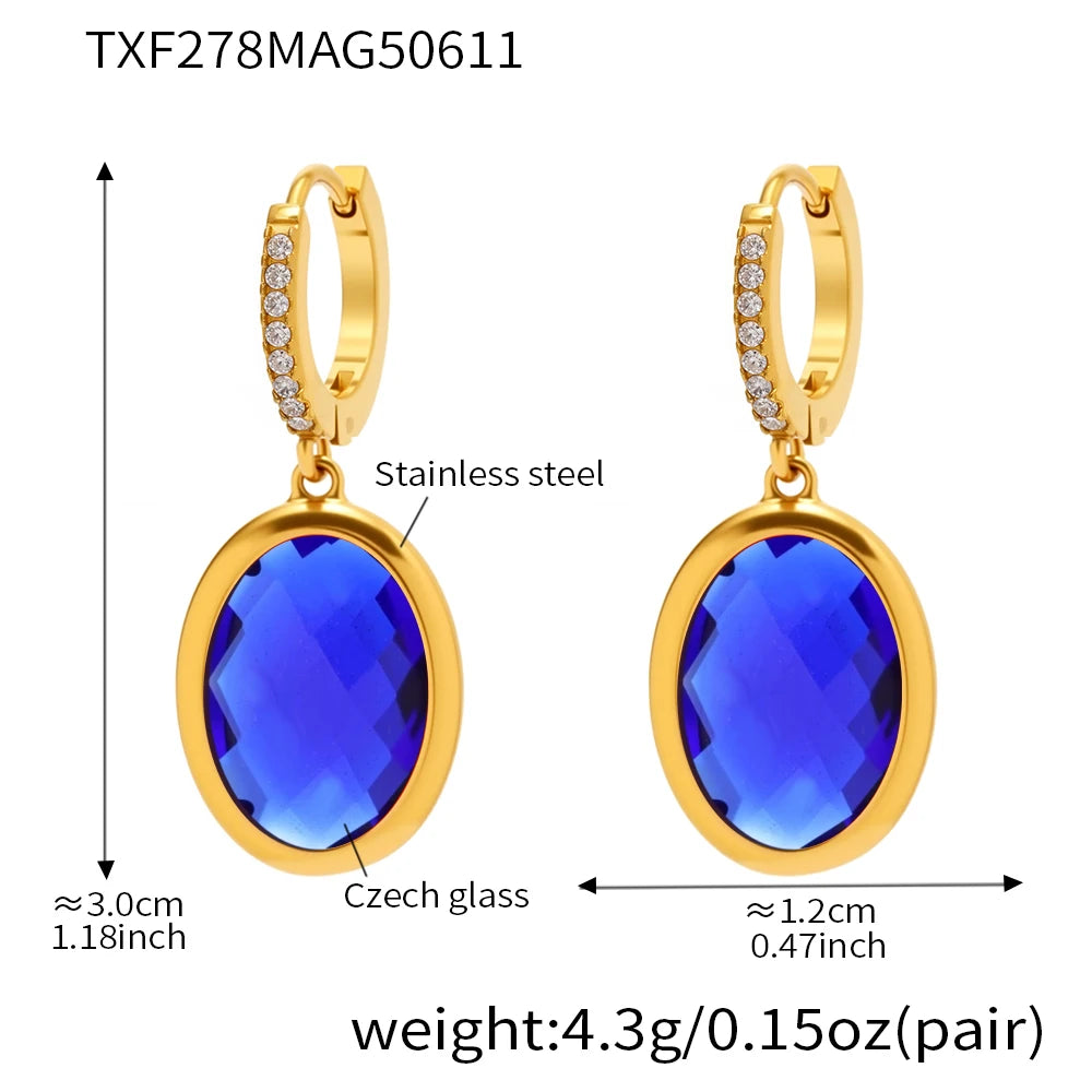 Nivora Shine Oval Glass Drop Earrings For Women Stainless Steel Zircon Hypoallergenic Wedding Engagement Women Earrings Jewelry