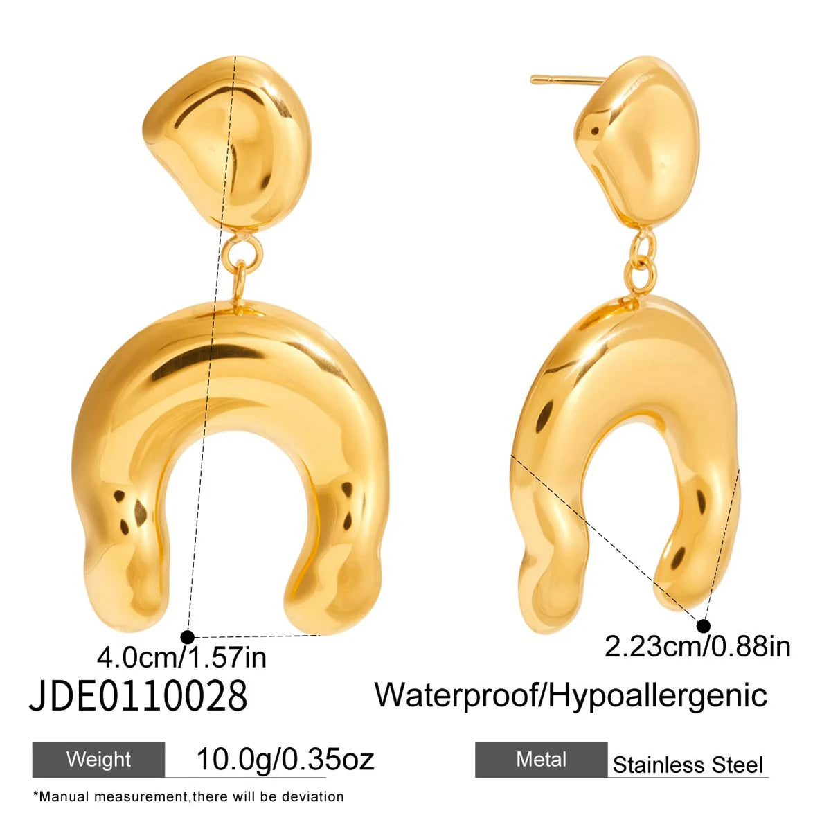 Uworld Classic Gold Color Blocking U-shaped Pendant Earrings Women 18K PVD Plated Stainless Steel Earrings Lady Jewelry