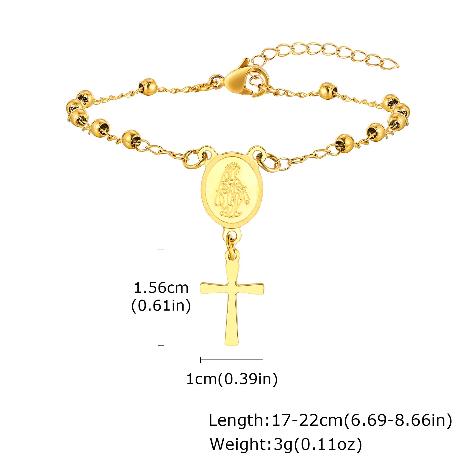 Virgin Mary Rosary Bead Cross Bracelet for Women, Tri-color Adjustable Chaiin Virgin of Guadalupe Bracelet Jewelry Gift