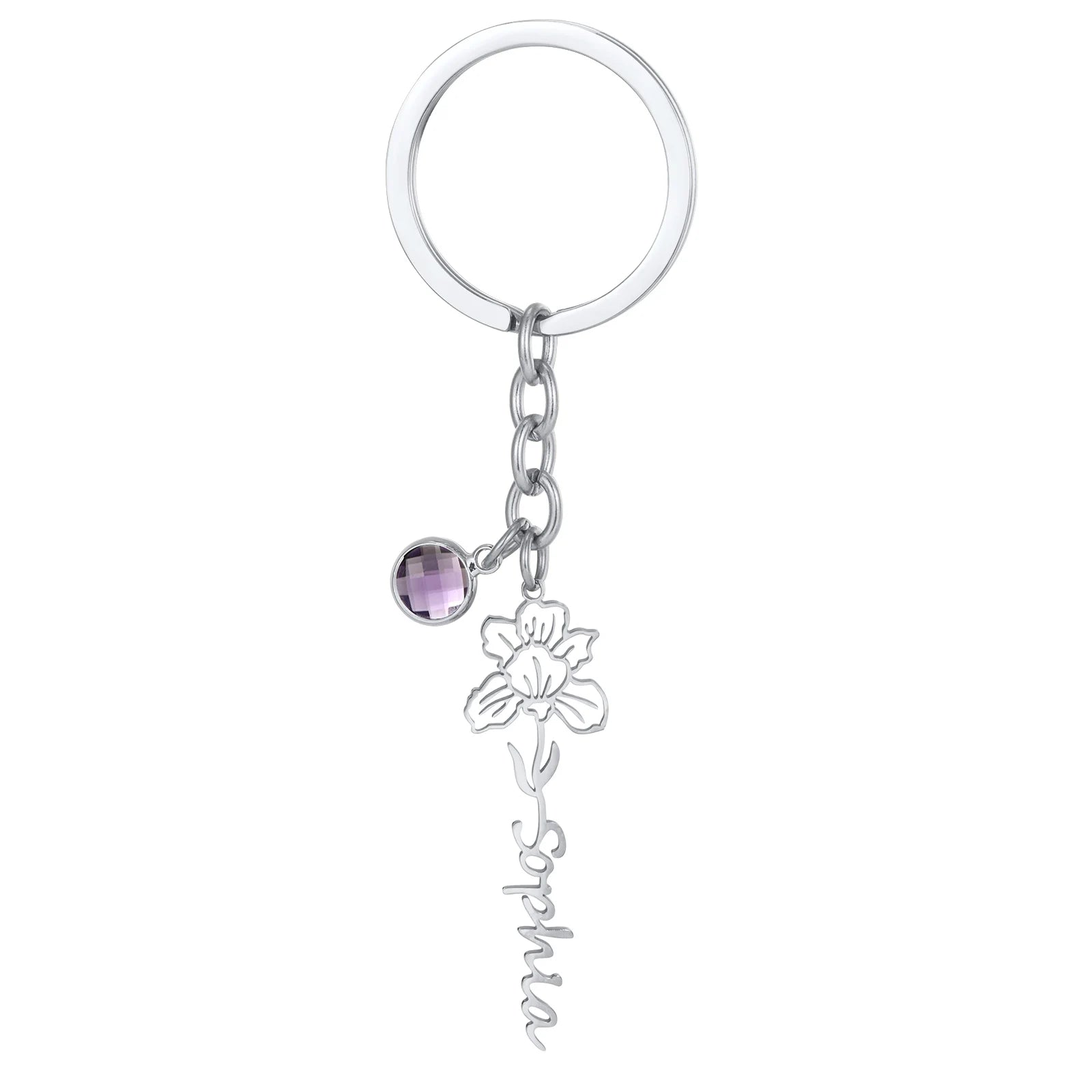 Birthday Flower Keychain Name Customized Stainless Steel Key Ring Cute Sweet Key Chains For Women Girls DIY Jewelry