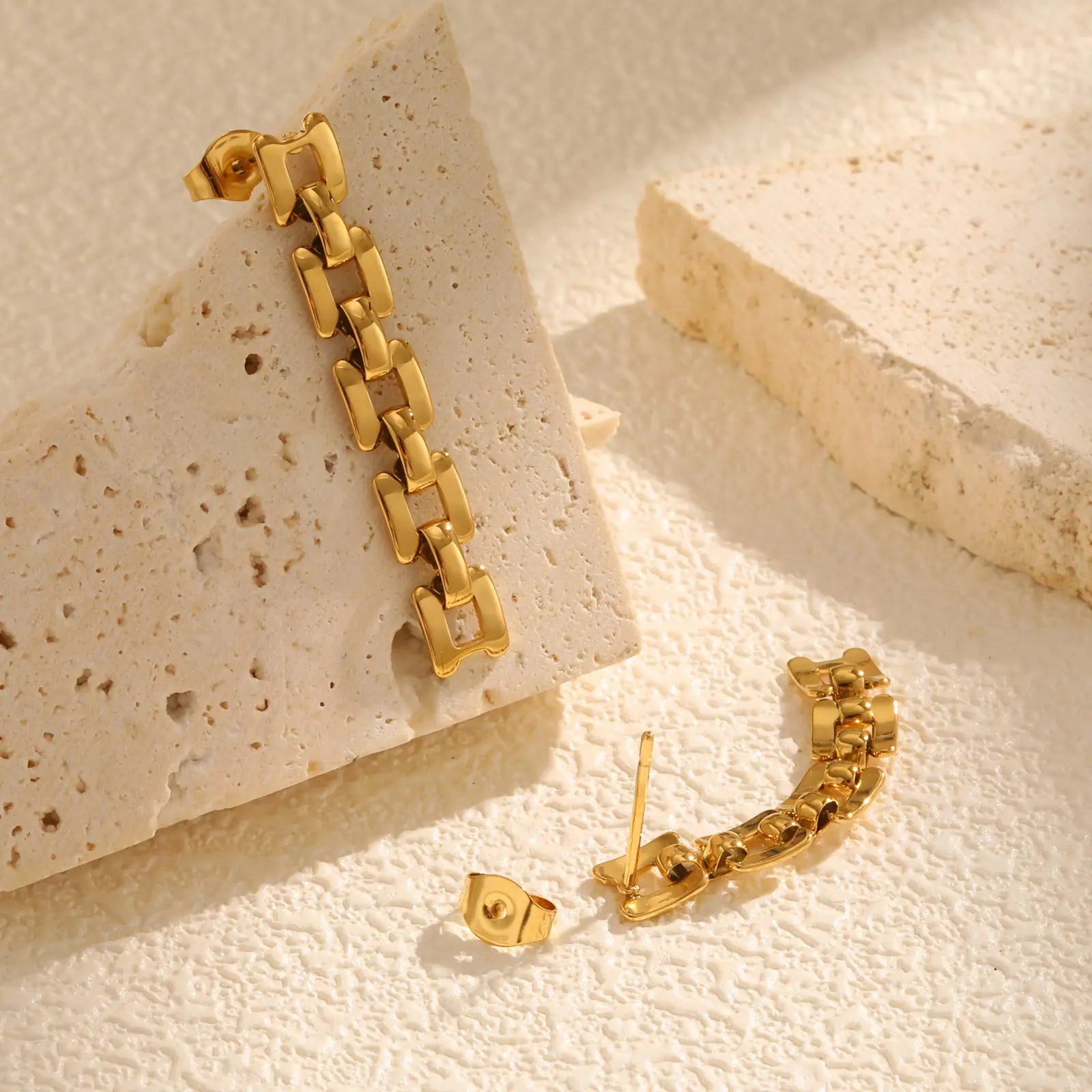 Luxury Strap Chain Earrings for Women,Gold Plated Stainless Steel Earrings,Unique Jewelry Mother's Day Gift