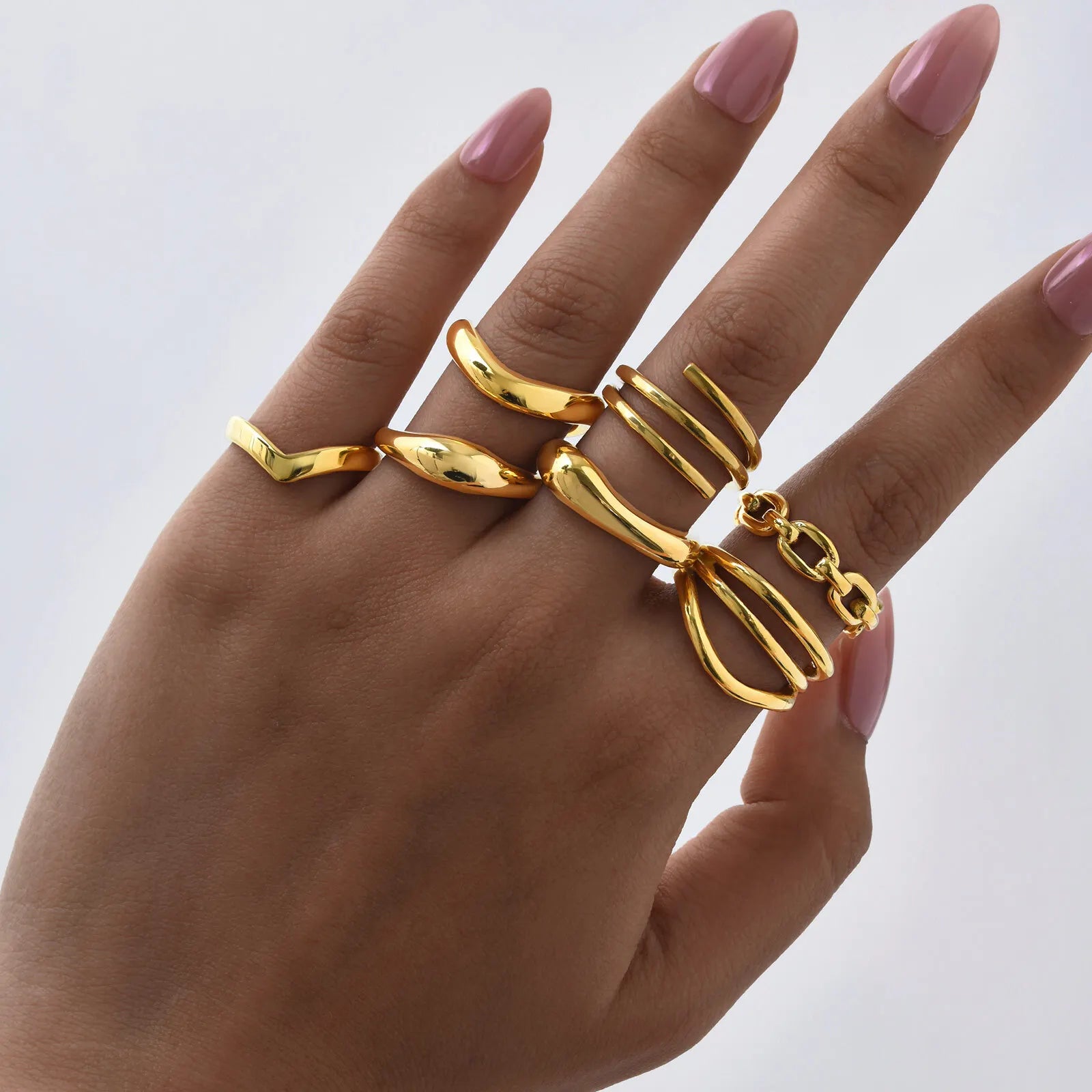 Geometric Minimalist Ring Gold Plated Stainless Steel, V Shap Stackable Ring for Women Gift