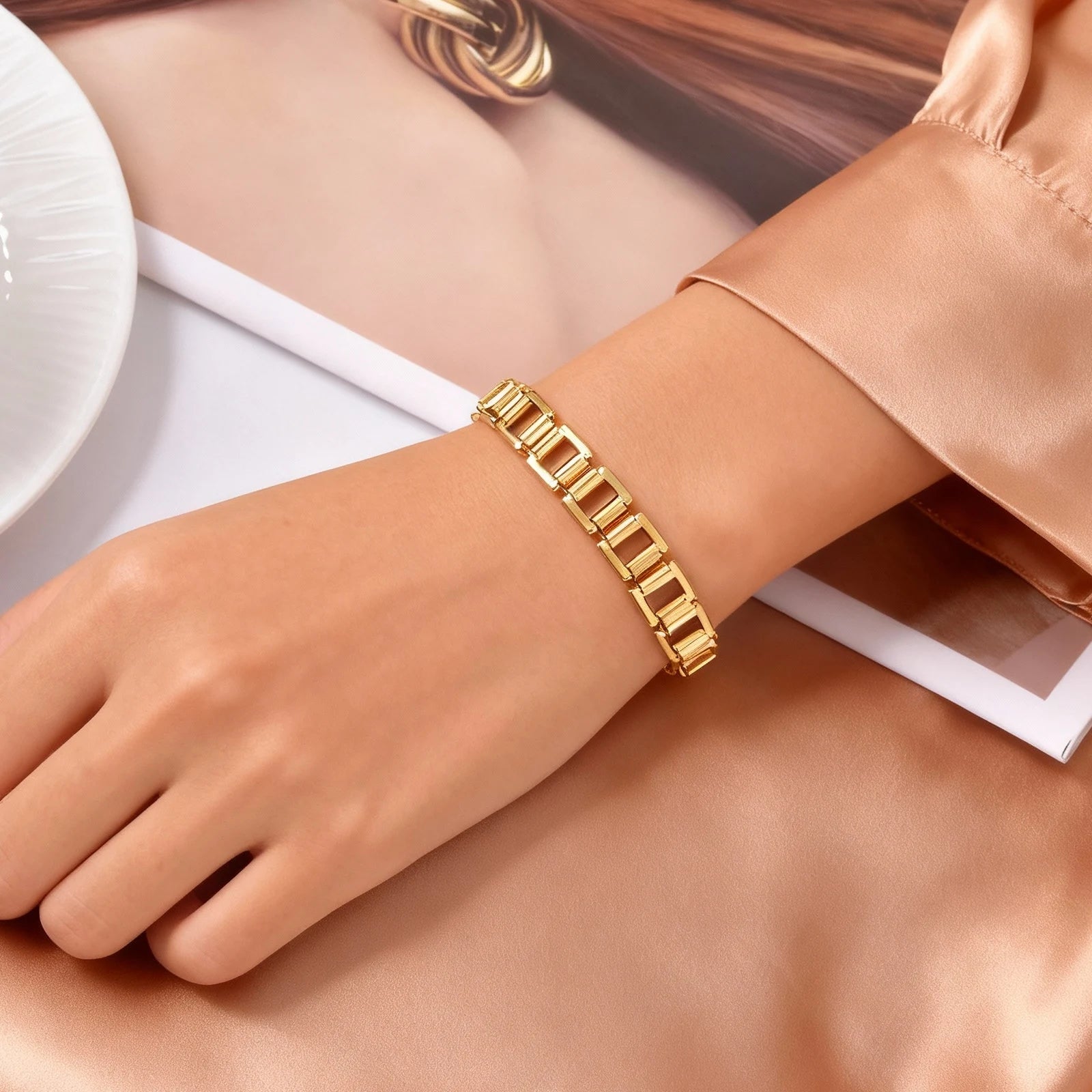 Fashion Women's Watch Strap Chain Bracelet Gold Plated Stainless Steel Chunky Link Chain Bracelets Punk Jewelry Gift