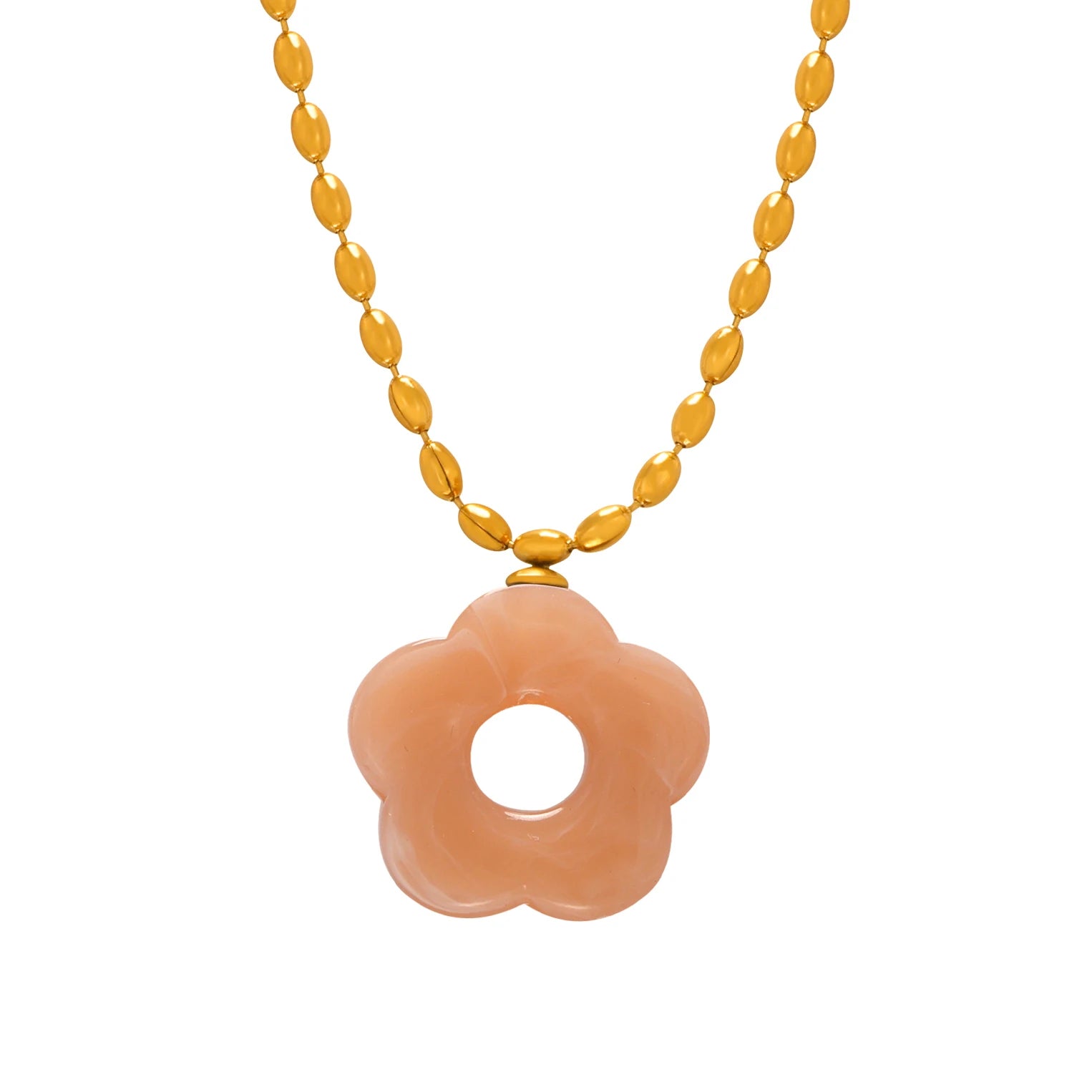 Colorful Resin Hollow Flower Pendant Necklaces Drop Earrings For Women Stainless Steel Rice Chain Women Wedding Jewelry Sets