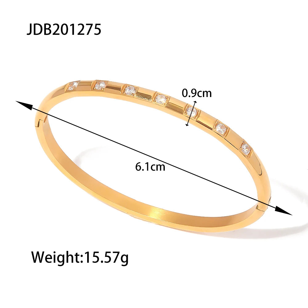 Uworld Luxury 18K Gold Plated White Round Zirconia Stainless Steel Bangles Band For Ladies Daily Wearing bijoux acier inoxidable