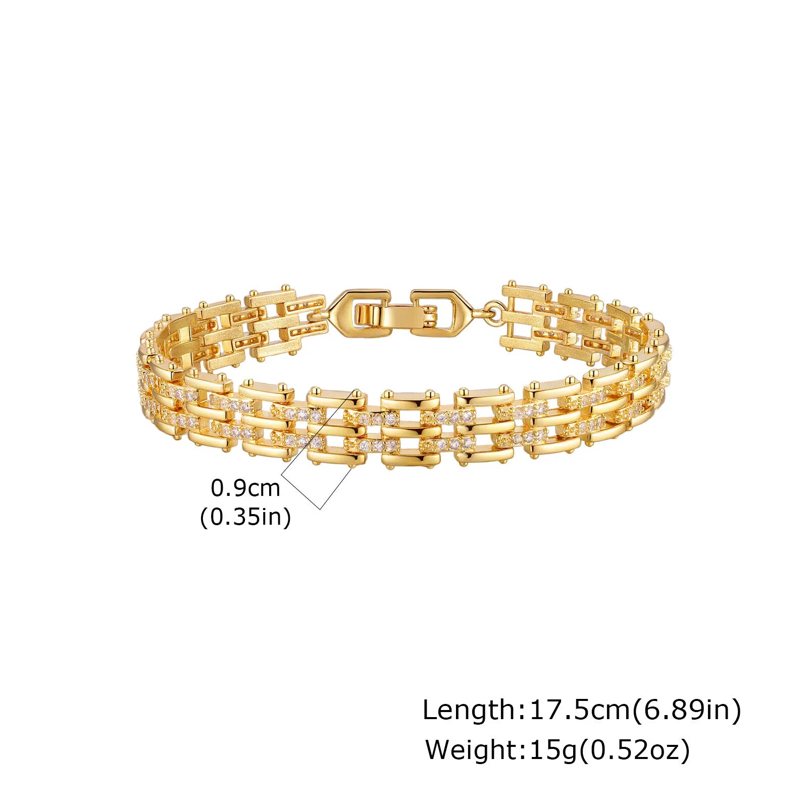 Luxury Chunky Watch Strap Bracelet for Women, Gold Plated Cubic Zirconia Chain Bracelet, Adjustable Stackable Jewelry