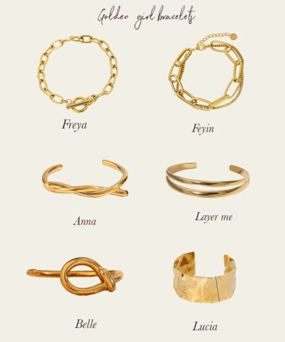 Uworld Stainless Steel Statement Gold Color Cuff Bracelet Bangle Metal Texture Multi-Layer Temperament Fashion Waterproof Jewelr