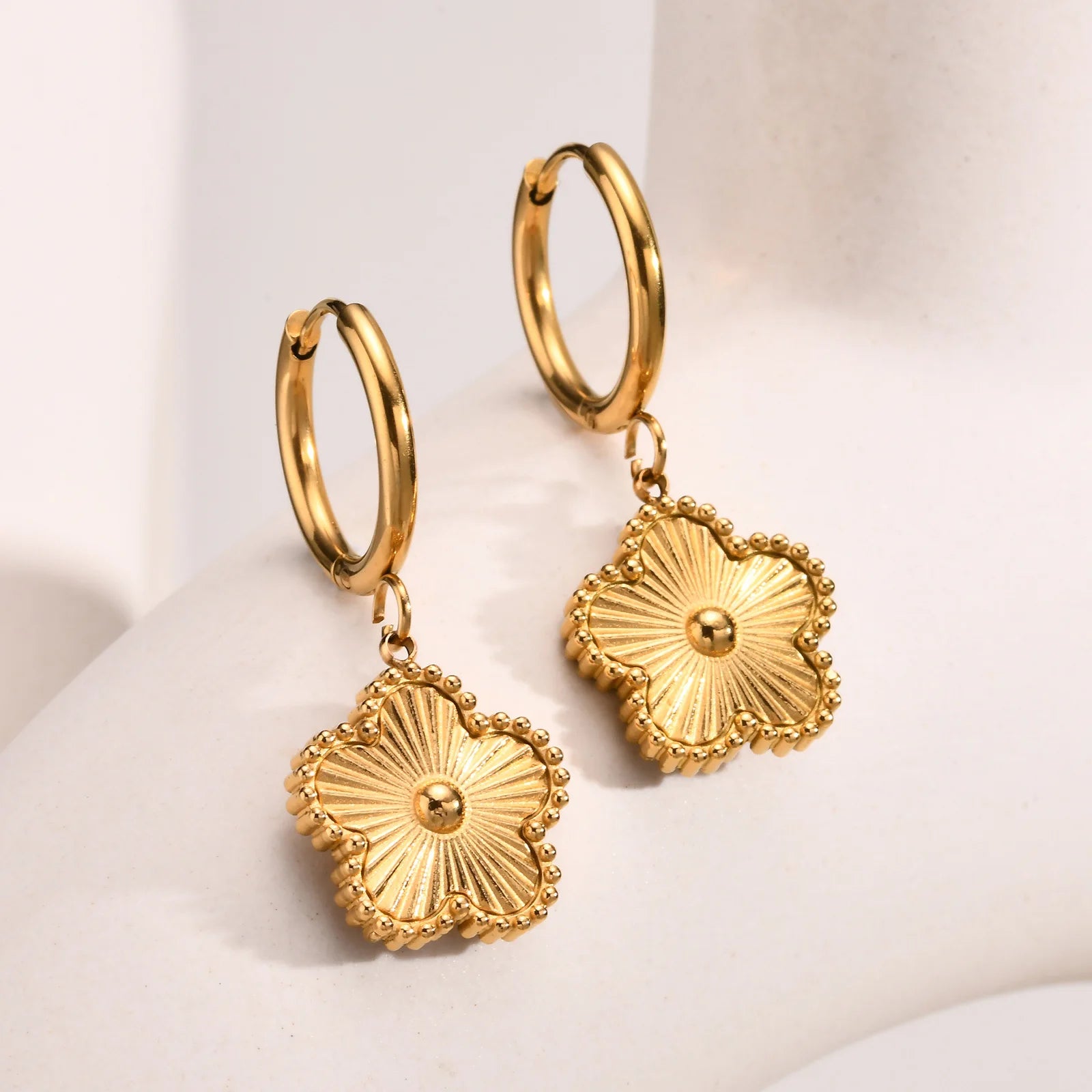 Flower Drop Earrings for Women, Stainless Steel Lucky Earring Wholesale