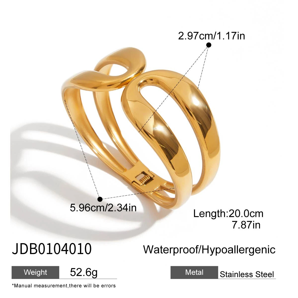 Uworld Minimalist 18K Gold Color Plated Stainless Steel Hammer Pattern Irregular Wide Face Bracelet Small Fish Line Multi Layer