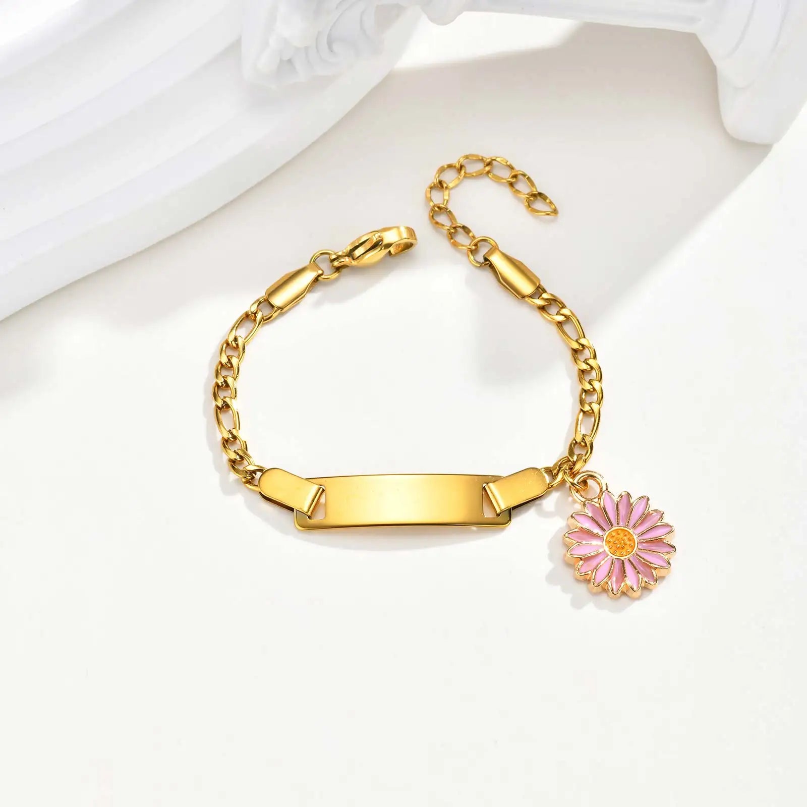 Free Custom Name Date Bracelet for Baby Girls,Daisy Drop Stainless Steel Chain Bracelets,Personalized Jewelry Gift