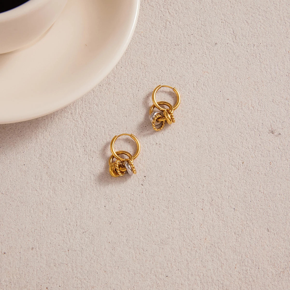 Uworld Classic Gold And Silver Color-block Multi-ring Pendant Earring Women 18K PVD Plated Stainless Steel Earrings Jewelry