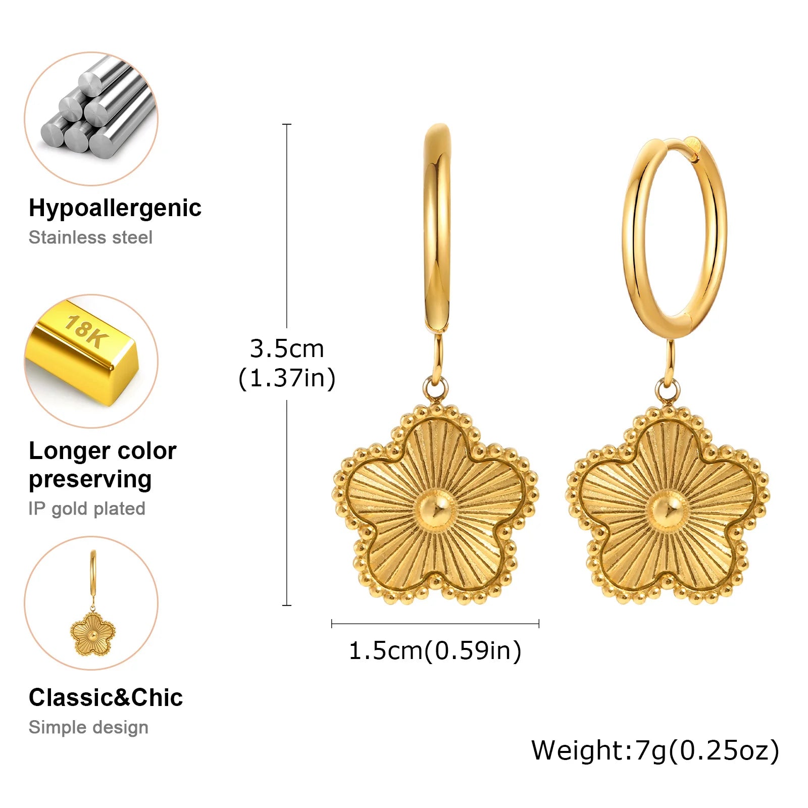 Flower Drop Earrings for Women, Stainless Steel Lucky Earring Wholesale