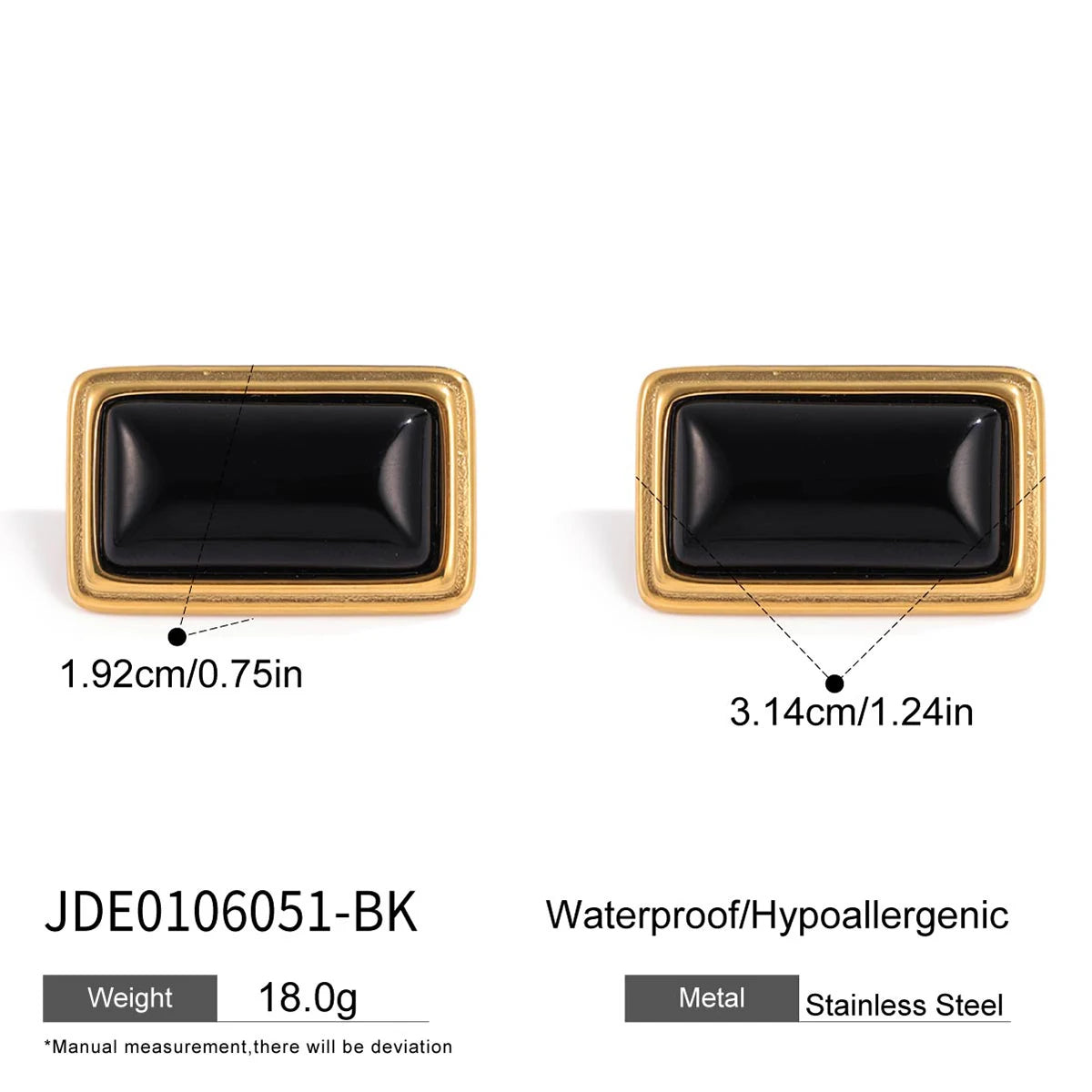 Uworld Classic Fashion 18K Gold Color Plated Red Agate Square Earrings Hypoallergenic Waterproof Stainless Steel Women Jewelry