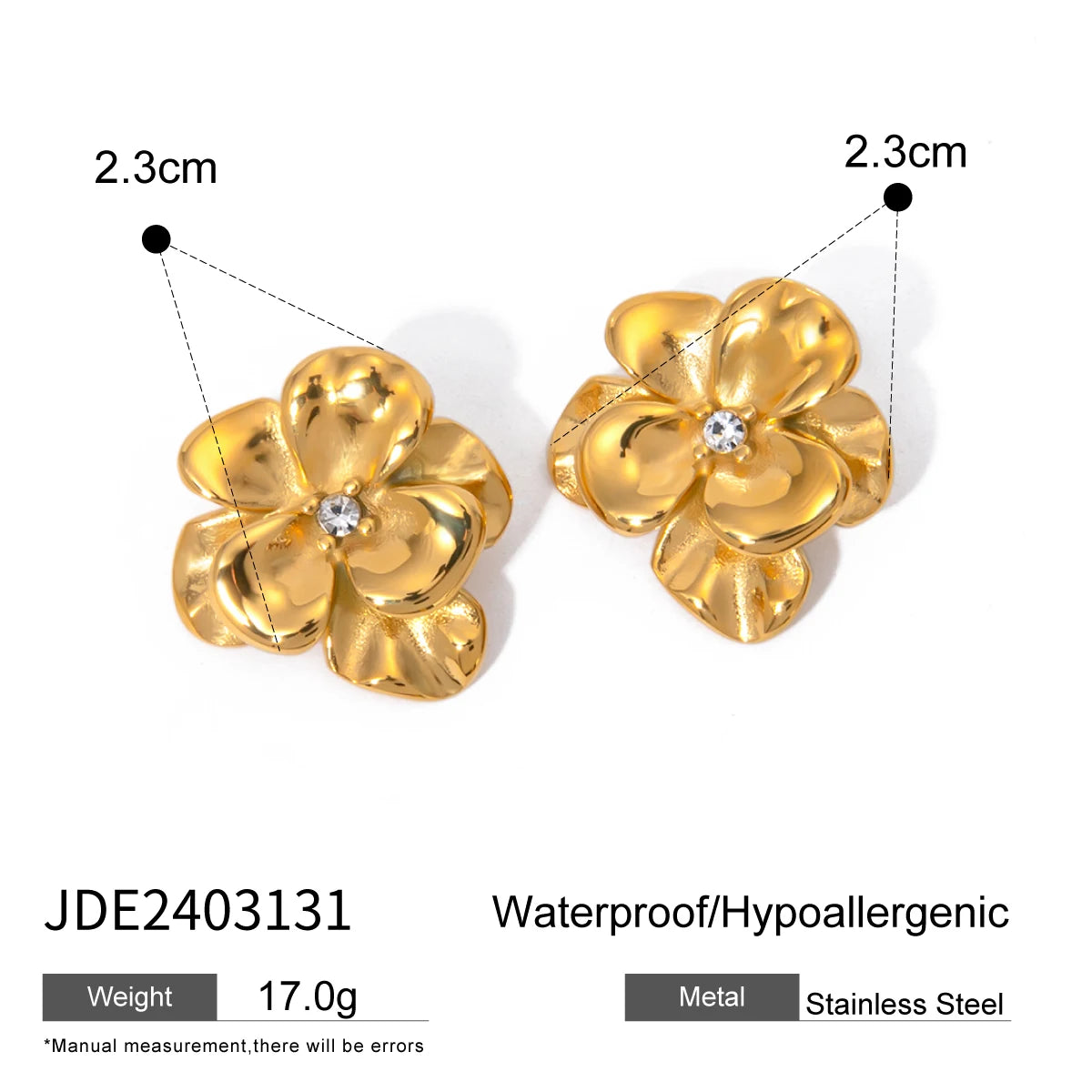 Uworld Flower Glossy Stainless Steel Gold Color 18k Plated Waterproof Fashion Charm Stud Earrings Exquisite Ear Jewelry Women