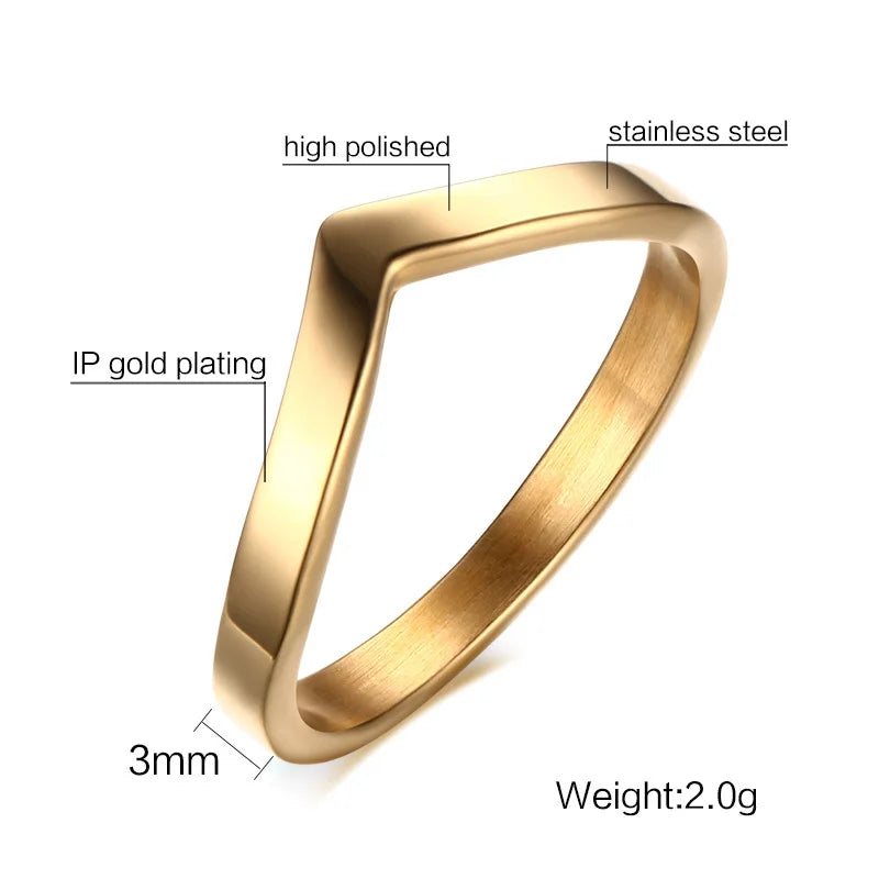 Geometric Minimalist Ring Gold Plated Stainless Steel, V Shap Stackable Ring for Women Gift