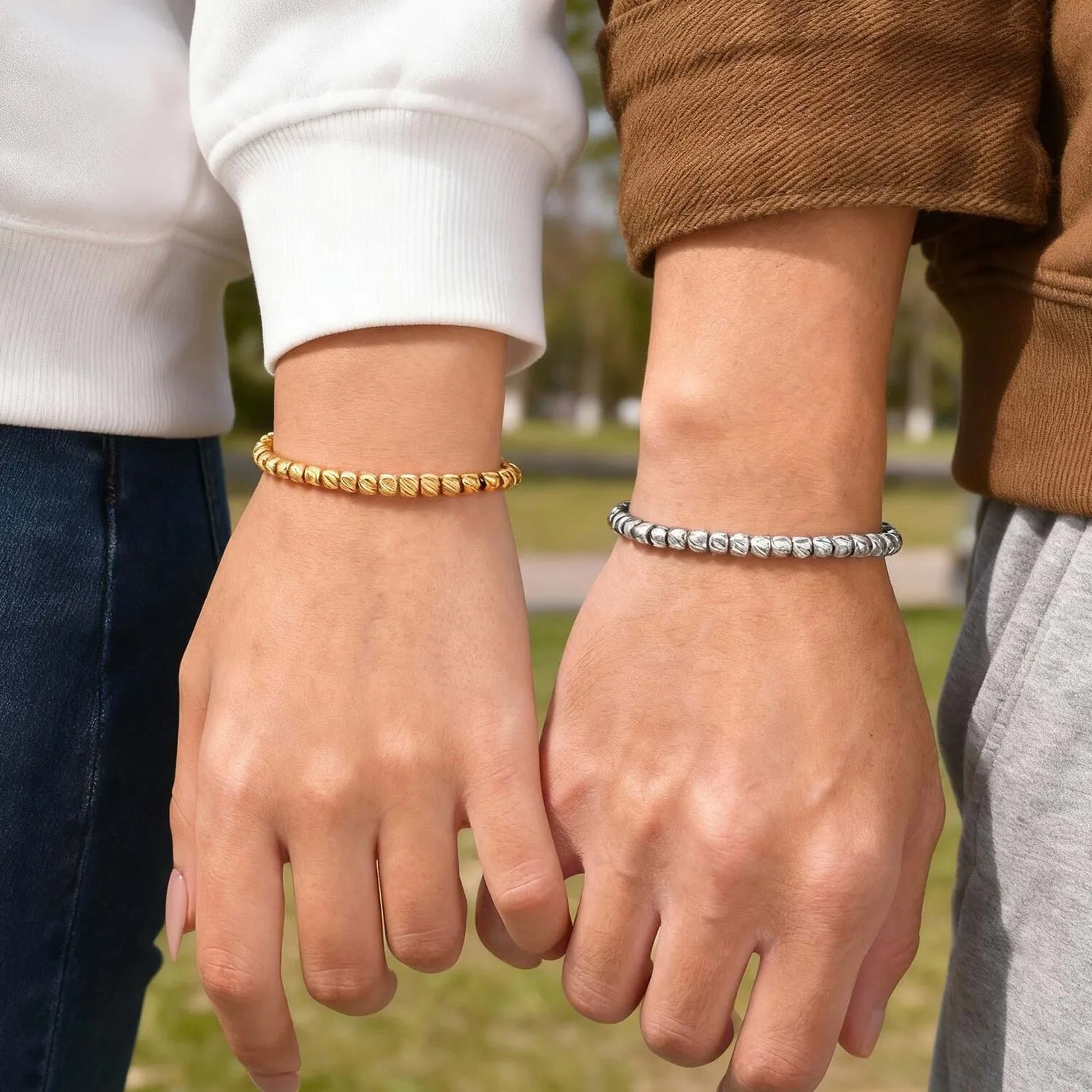 Beaded Bolo Bracelets, Tarnish Free Gold Plated Stainless Steel Adjustable,relationship Bracelets for His and Her Couple Jewelry