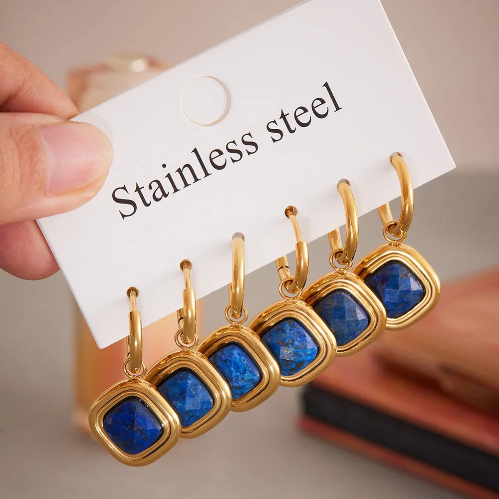 Nivora Bright Zircon Heart Stainless Steel Blue Kyanite Pendant Dangle Earrings For Women Hypoallergenic Drop Earrings Jewelry