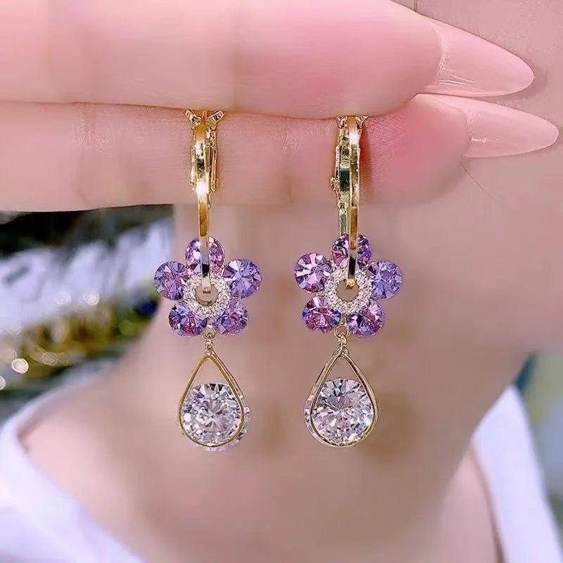 Sparkling Crystal Star Moon Tassel Earrings for Women Korean Fashion Zircon Butterfly Asymmetrical Drop Earring Party Jewelry