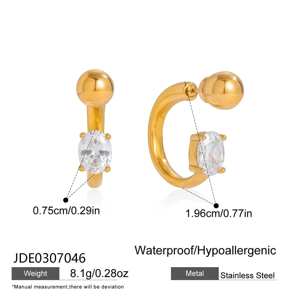 Uworld Classic Minimalist 18K Gold Color Plated Inlay White Rhinestone Sun Shape Ear Clip Hypoallergenic Stainless Steel Jewelry