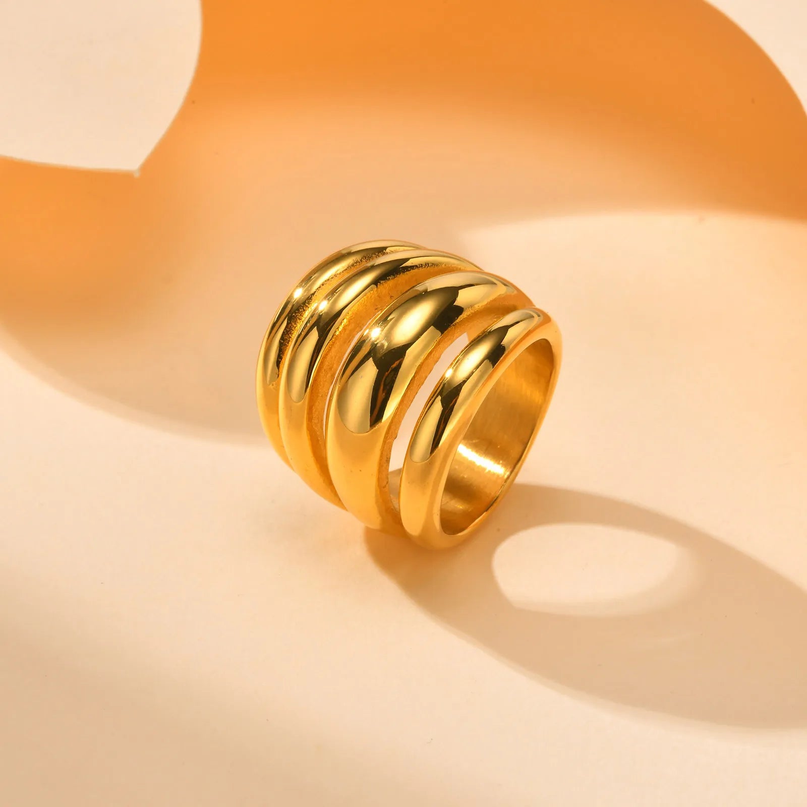 Chunky Statement Rings for Women, Stainless Steel Bold Stacking Croissant Ring Not Fade