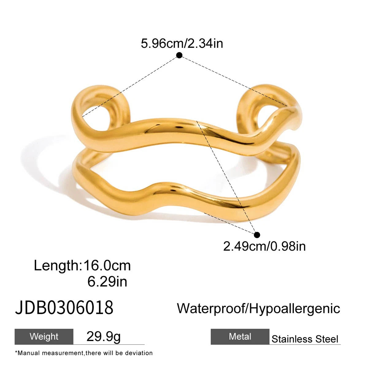 Uworld Minimalist 18K Gold Color Plated Stainless Steel Hammer Pattern Irregular Wide Face Bracelet Small Fish Line Multi Layer