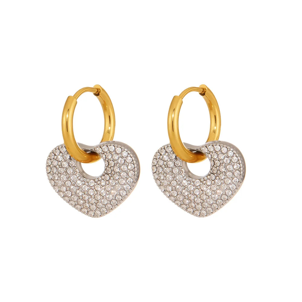 Nivora Bright Zircon Heart Stainless Steel Blue Kyanite Pendant Dangle Earrings For Women Hypoallergenic Drop Earrings Jewelry