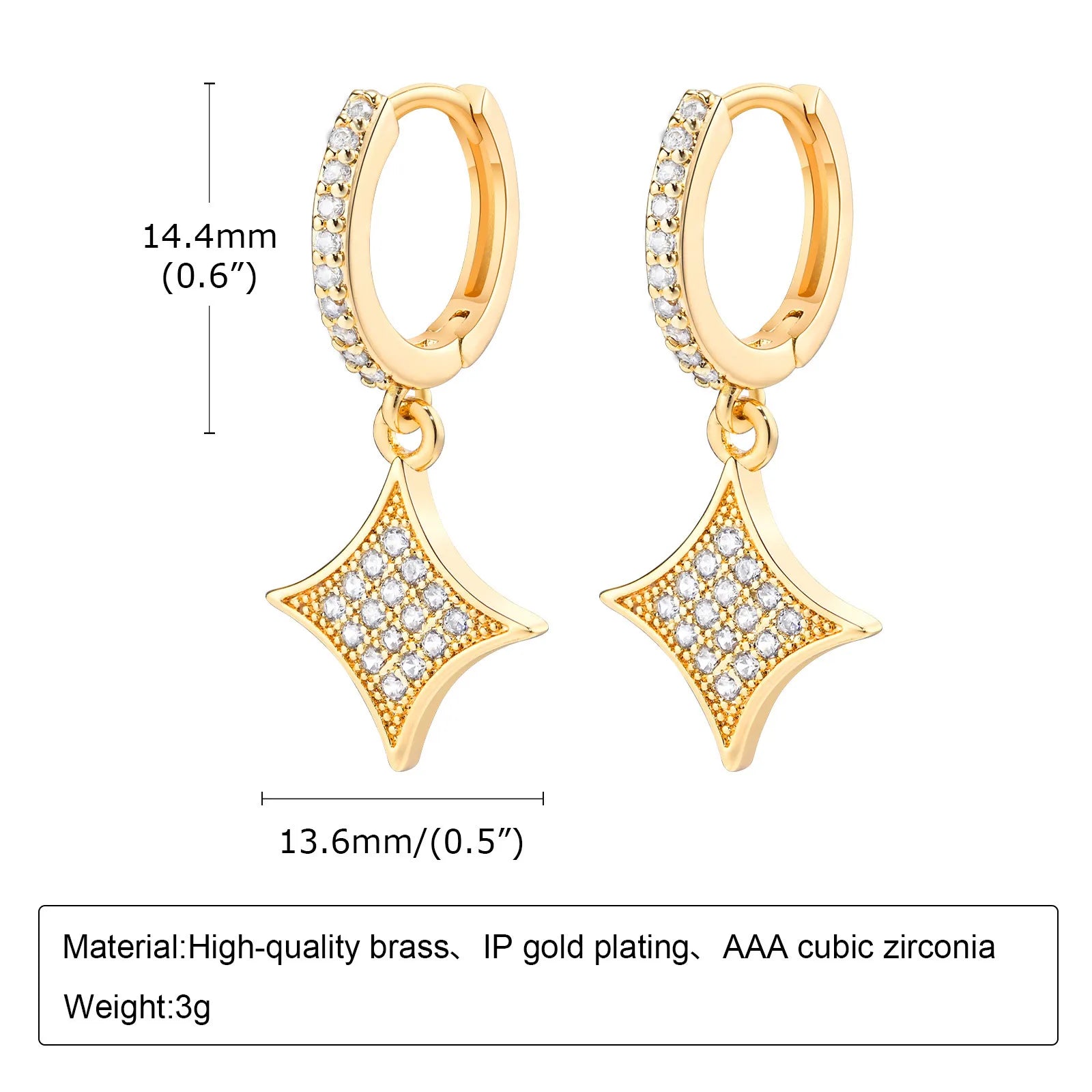 Trendy Bling CZ Stone Stars Earrings for Women Girls, Shiny Cubic Zirconia Metal Drop Dangle Earring, Birthday Gift Jewelry