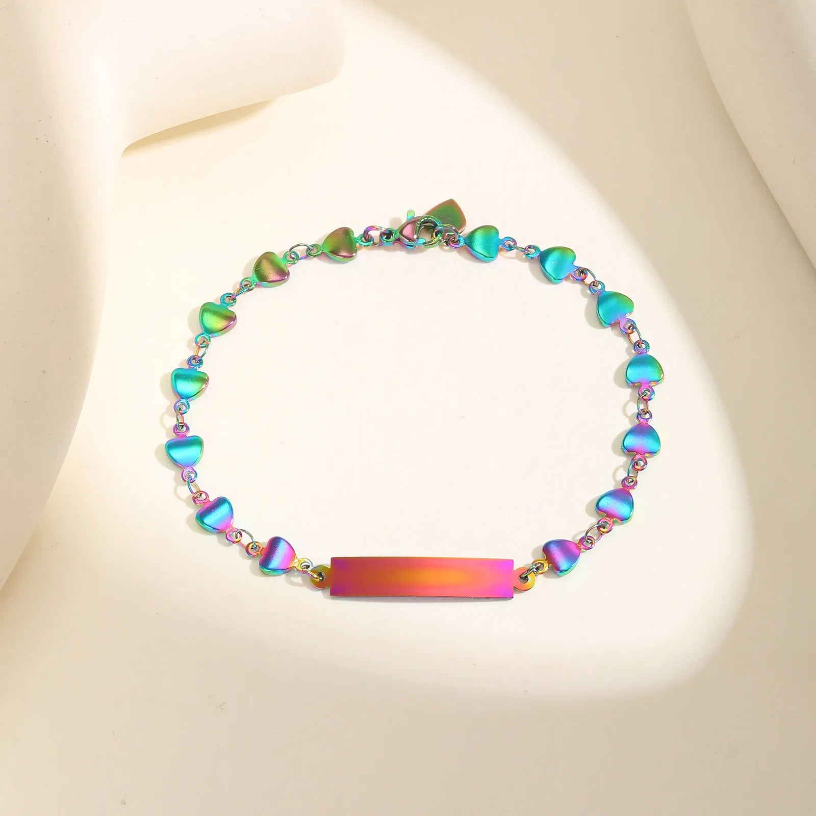 Customized Women's Heart Link Bracelets, Stainless Steel Chain Bracelet, Free Engraved Name Jewelry